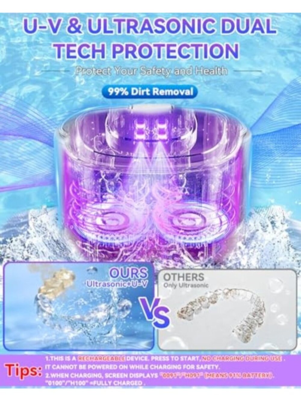 5.0 Upgraded Ultrasonic Retainer CleanerTop1 German MotorSGS-Certified 50KHz Ult - Picture 6 of 9